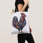 フェイク刺繍愛国ニワトリ トートバッグ (クローズアップ)