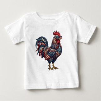 フェイク刺繍愛国ニワトリ ベビーTシャツ