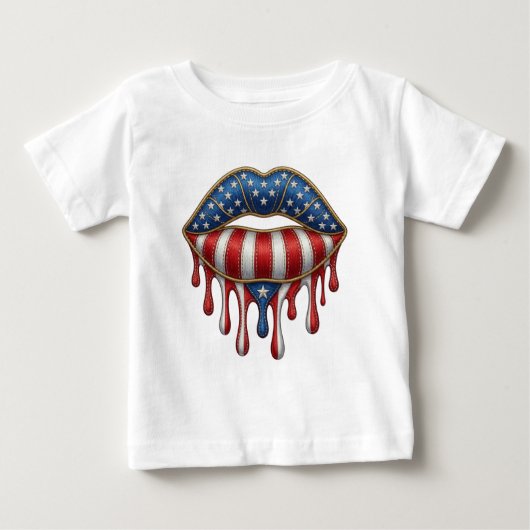 フェイク刺繍 ゴールド 愛国リップ ベビーTシャツ (正面)