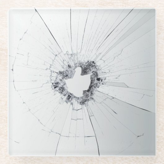 フェイク割れ壊れたデザインおもしろい – 盗難防止 ガラスコースター (正面)