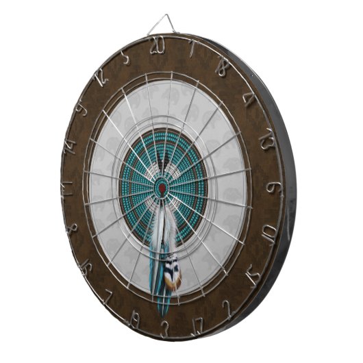 フェイク工具付きレザー&先住民アメリカンビーチワーク ダーツボード (正面右)