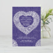 フェイク布レースハートネイビーウェディング 招待状 (スタンド正面)