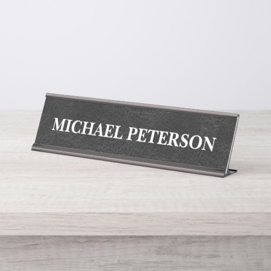 フェイク擦り切れたブラックパーソナライズされたレザー デスクネームプレート (正面)