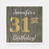 フェイク木材、フェイク金ゴールド31番目の誕生日+名前をカスタムする スタンダードランチョンナプキン (正面)