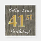 フェイク木材、フェイク金ゴールド41番目の誕生日+名前をカスタムする スタンダードランチョンナプキン (正面)