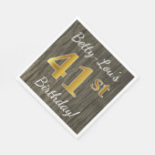 フェイク木材、フェイク金ゴールド41番目の誕生日+名前をカスタムする スタンダードランチョンナプキン (角)