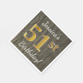 フェイク木材、フェイク金ゴールド51番目の誕生日+名前をカスタムする スタンダードランチョンナプキン (角)