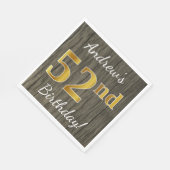 フェイク木材、フェイク金ゴールド52番目の誕生日+名前をカスタムする スタンダードランチョンナプキン (角)