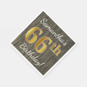 フェイク木材、フェイク金ゴールド66番目の誕生日+名前をカスタムする スタンダードランチョンナプキン (角)