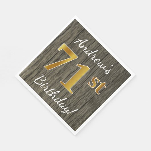 フェイク木材、フェイク金ゴールド71番目の誕生日+名前をカスタムする スタンダードランチョンナプキン (角)