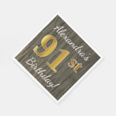 フェイク木材、フェイク金ゴールド91番目の誕生日+名前をカスタムする スタンダードランチョンナプキン (角)
