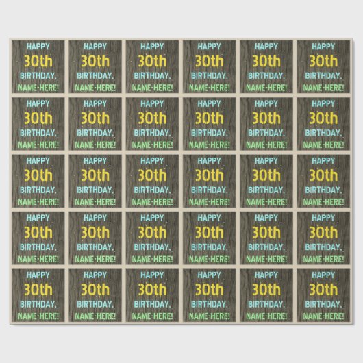 フェイク木色彩の鮮やか文字ルック30歳の誕生日+名前 ラッピングペーパー (フラット)
