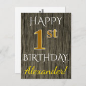 フェイク木、フェイク金ゴールド1歳+名前をカスタムする ポストカード (正面/裏面)