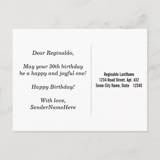 フェイク木、フェイク金ゴールド30歳+名前をカスタムする ポストカード (裏面)