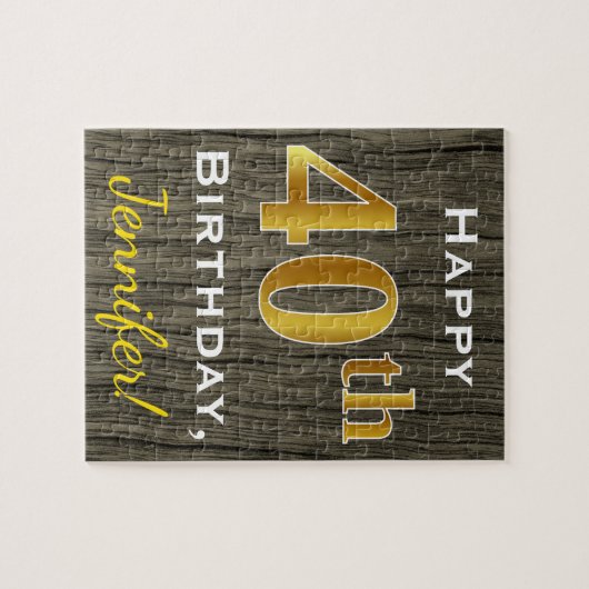 フェイク木、フェイク金ゴールド40歳+名前をカスタムする ジグソーパズル (横)