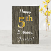 フェイク木、フェイク金ゴールド5誕生日+名前をカスタムする カード (黄色い花)