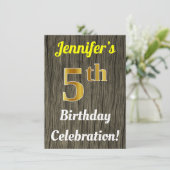 フェイク木、フェイク金ゴールド5誕生祝い 招待状 (スタンド正面)