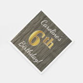 フェイク木、フェイク金ゴールド6番誕生日+名前をカスタムする スタンダードランチョンナプキン (角)