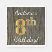 フェイク木、フェイク金ゴールド8誕生日+名前をカスタムする スタンダードランチョンナプキン (正面)