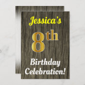 フェイク木、フェイク金ゴールド8誕生祝い 招待状 (正面/裏面)