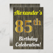 フェイク木、フェイク金ゴールド85誕生祝い 招待状 (正面/裏面)