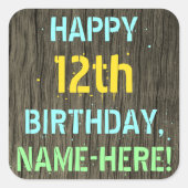 フェイク木、絵を描文字の外観、12誕生日+名前 スクエアシール (正面)