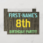 フェイク木、絵を描文字の外観、8誕生日+名前 招待状 (正面/裏面)