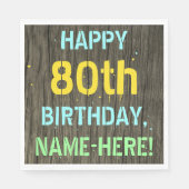 フェイク木、絵を描文字の外観、80誕生日+名前 スタンダードランチョンナプキン (正面)