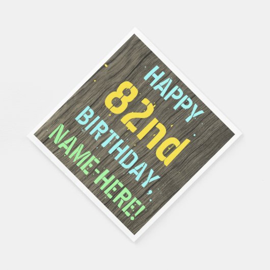 フェイク木、絵を描文字の外観、82番目の誕生日+名前 スタンダードランチョンナプキン (角)