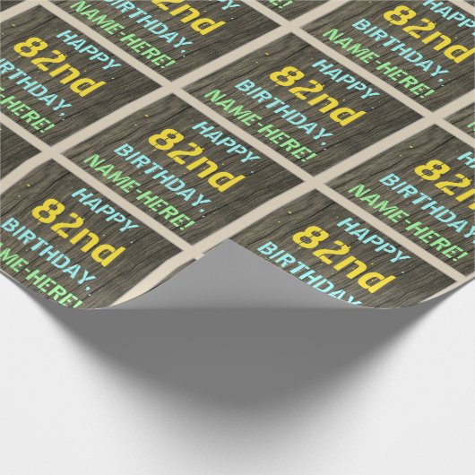 フェイク木、絵を描文字の外観、82番目の誕生日+名前 ラッピングペーパー (角)