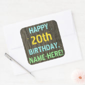 フェイク木、絵を描文字ルック、20誕生日+名前 スクエアシール (封筒)