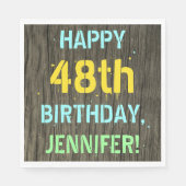 フェイク木、絵を描文字ルック、48誕生日+名前 スタンダードランチョンナプキン (正面)