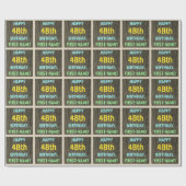 フェイク木、絵を描文字ルック、48誕生日+名前 ラッピングペーパー (フラット)