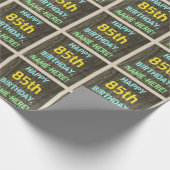 フェイク木、絵を描文字ルック、85誕生日+名前 ラッピングペーパー (角)