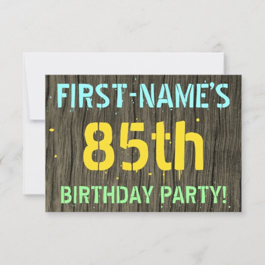 フェイク木、絵を描文字ルック、85誕生日+名前 招待状 (正面)