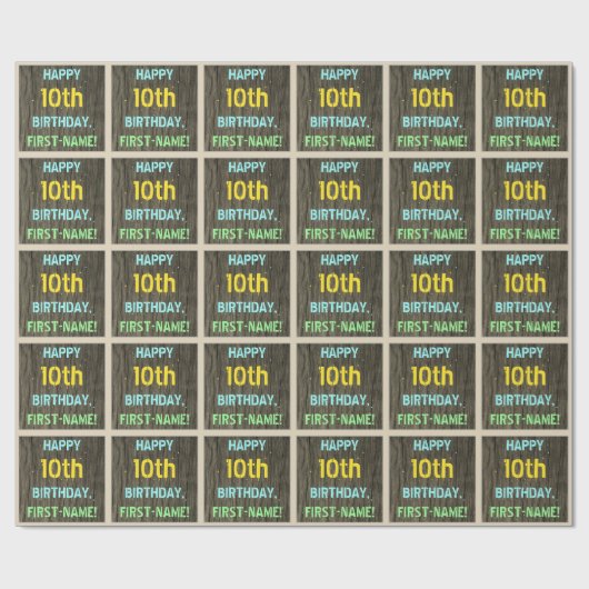 フェイク木、色彩の鮮やか文字の外観、10誕生日+名前 ラッピングペーパー (フラット)