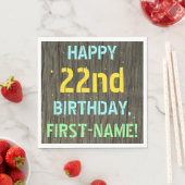 フェイク木、色彩の鮮やか文字の外観、22誕生日+名前 スタンダードランチョンナプキン (インサイチュ)