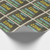 フェイク木、色彩の鮮やか文字の外観、22誕生日+名前 ラッピングペーパー (角)