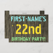 フェイク木、色彩の鮮やか文字の外観、22誕生日+名前 招待状 (正面/裏面)