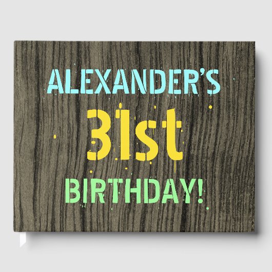 フェイク木、色彩の鮮やか文字の外観、31誕生日+名前 ゲストブック (正面)