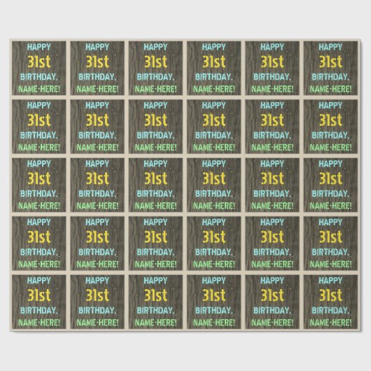 フェイク木、色彩の鮮やか文字の外観、31誕生日+名前 ラッピングペーパー (フラット)