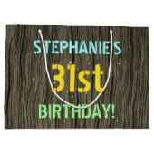 フェイク木、色彩の鮮やか文字の外観、31誕生日+名前 ラージペーパーバッグ (裏面)