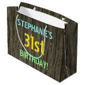 フェイク木、色彩の鮮やか文字の外観、31誕生日+名前 ラージペーパーバッグ (裏面アングル)