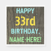 フェイク木、色彩の鮮やか文字の外観、33誕生日+名前 スタンダードランチョンナプキン (正面)