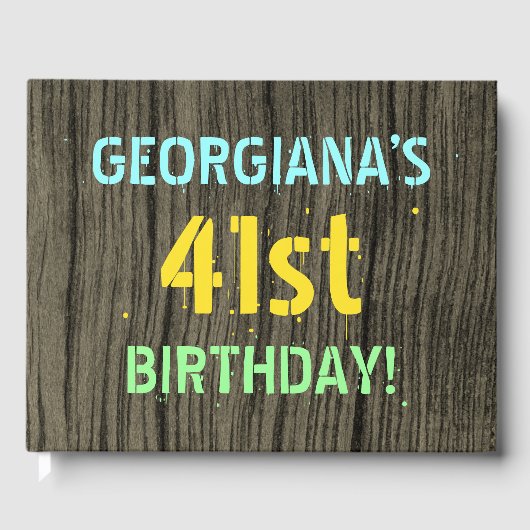 フェイク木、色彩の鮮やか文字の外観、41誕生日+名前 ゲストブック (正面)
