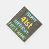 フェイク木、色彩の鮮やか文字の外観、41誕生日+名前 スタンダードランチョンナプキン (角)