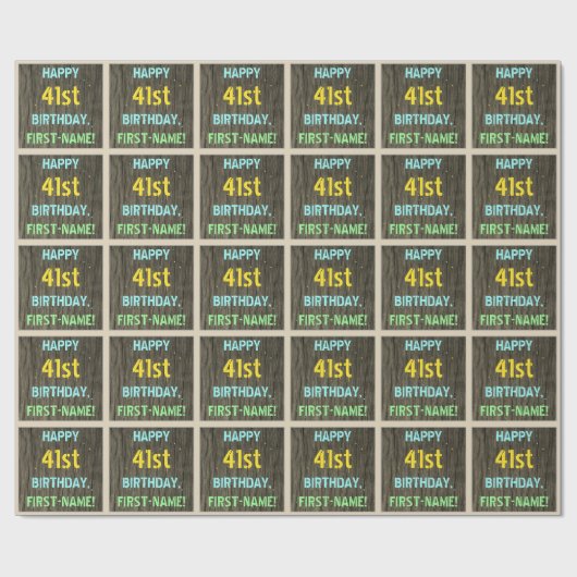 フェイク木、色彩の鮮やか文字の外観、41誕生日+名前 ラッピングペーパー (フラット)