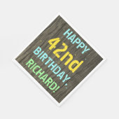 フェイク木、色彩の鮮やか文字の外観、42番目の誕生日+名前 スタンダードランチョンナプキン (角)