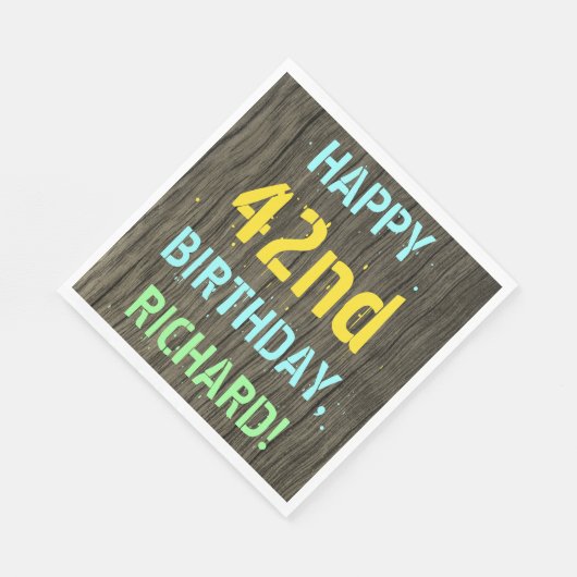 フェイク木、色彩の鮮やか文字の外観、42番目の誕生日+名前 スタンダードランチョンナプキン (角)