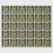 フェイク木、色彩の鮮やか文字の外観、42番目の誕生日+名前 ラッピングペーパー (フラット)